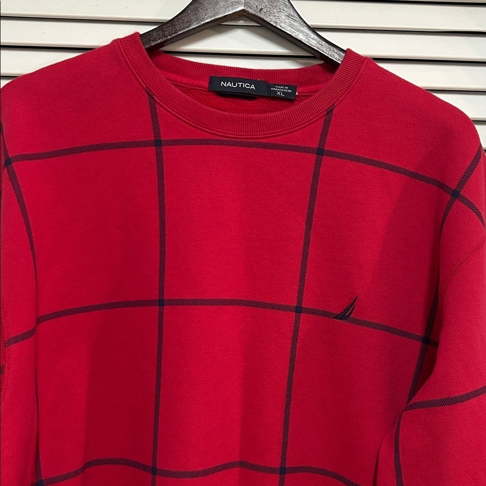 Nautica Red and Navy Checkered Crewneck - Picture 2 of 3